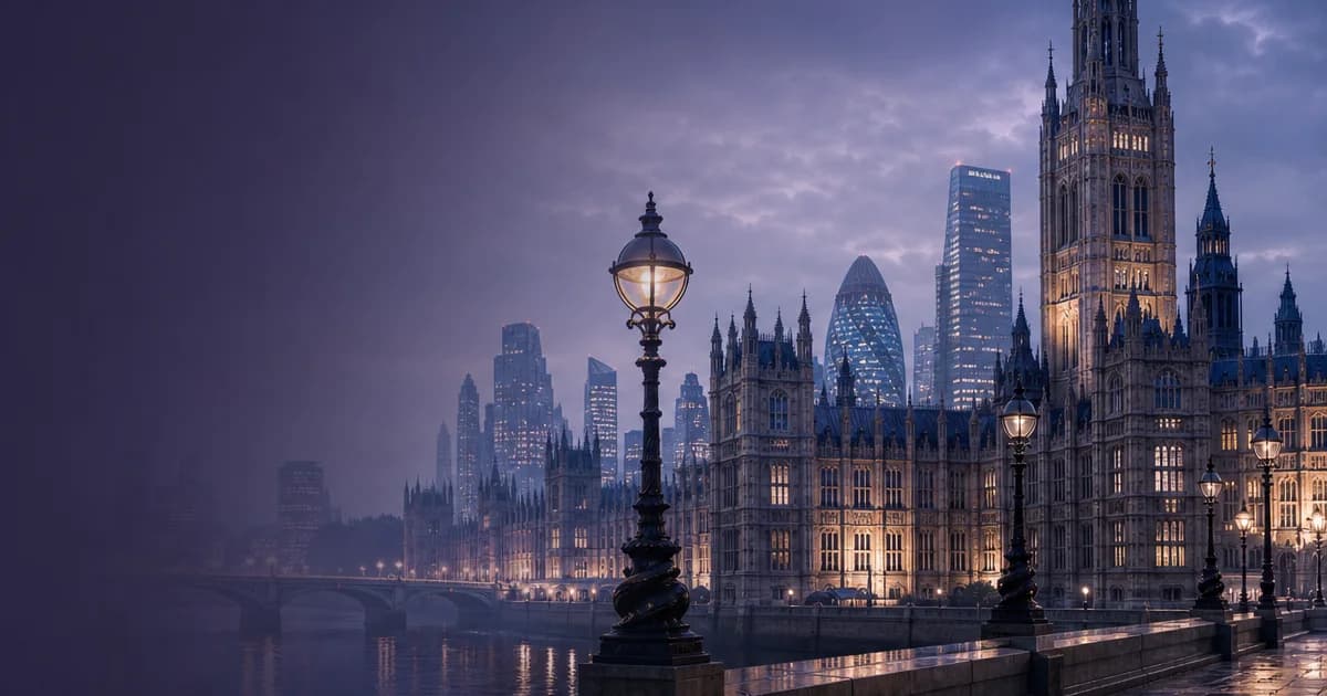 Palais de Westminster et City de Londres au crépuscule — gestion de patrimoine des expatriés français au Royaume-Uni, Hagnéré Patrimoine