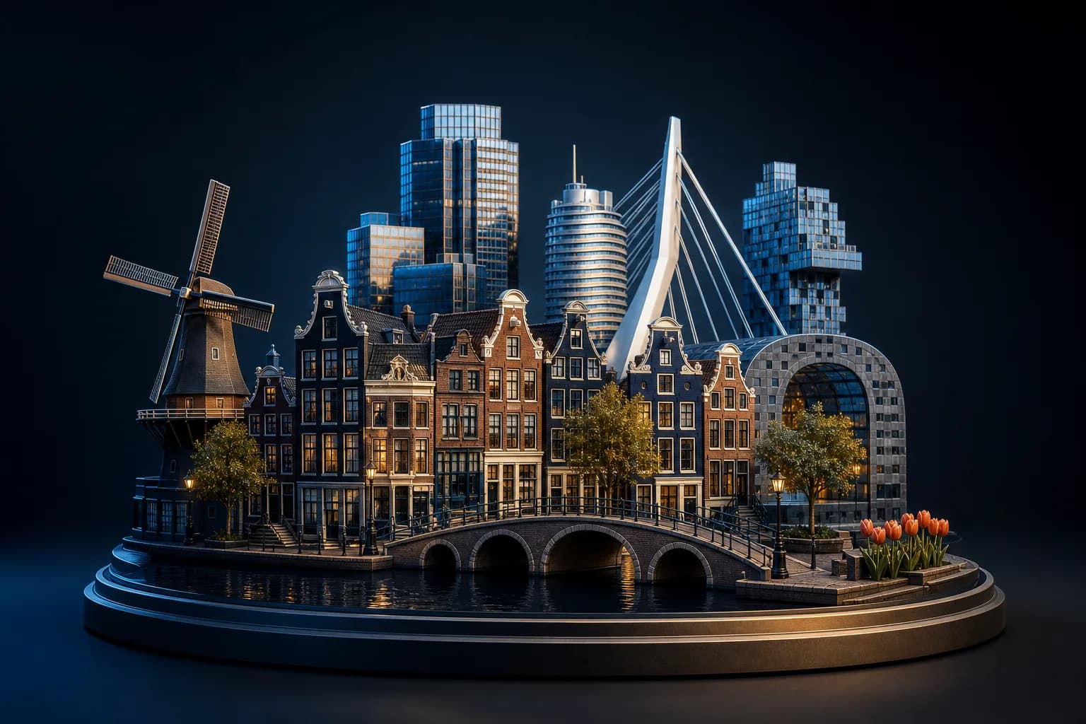 Diorama d’Amsterdam et Rotterdam — gestion de patrimoine pour expatriés français aux Pays-Bas