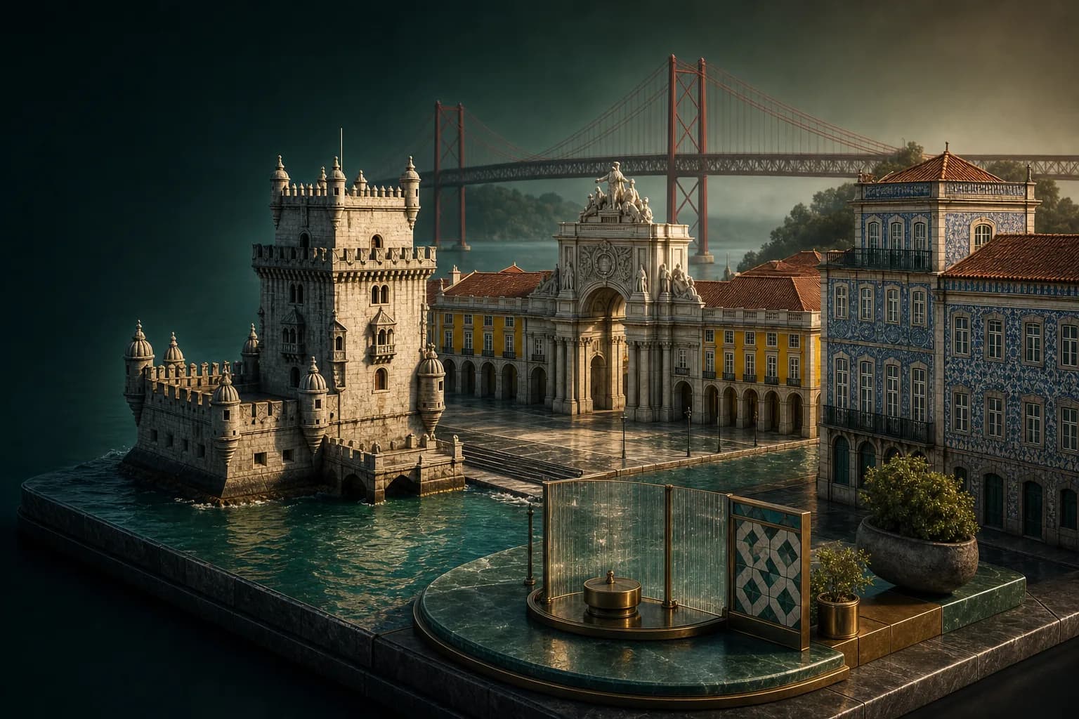 Diorama architectural de Lisbonne — gestion de patrimoine pour expatriés français au Portugal