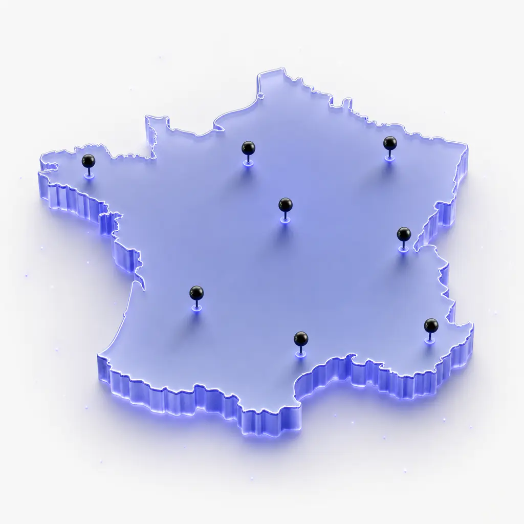 Carte 3D de la France métropolitaine — implantation nationale